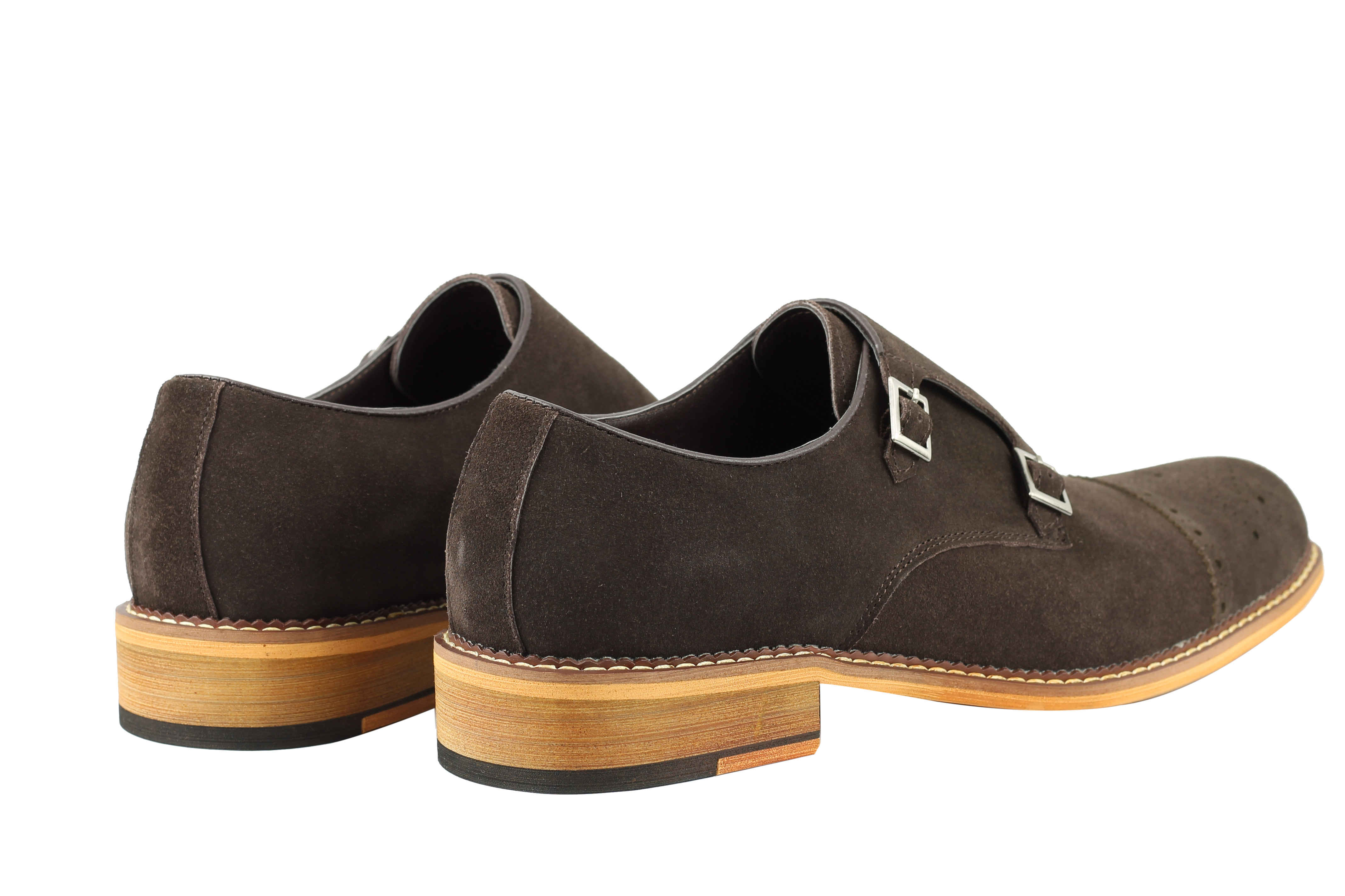 brown suede double monk strap